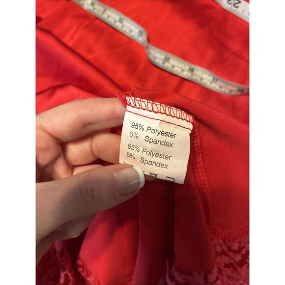 Belle Paque Solid Red Satin Lace V Neck Mini Slip Dress Small - Picture 4 of 4